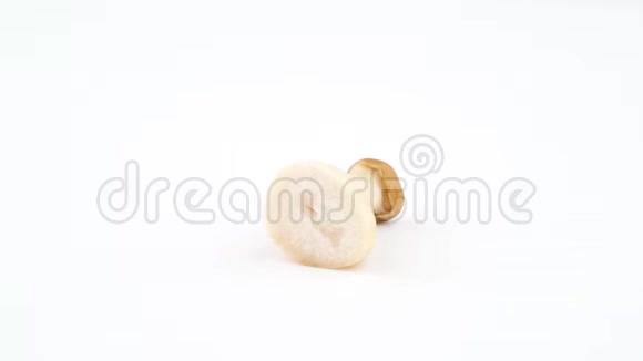 一个小的艾林吉鲍鱼树蘑菇躺着在白色背景上隔离的转盘上旋转视频的预览图