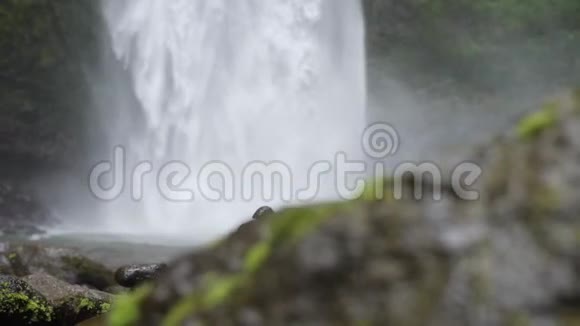 石堆在惊人的丛林瀑布流行旅游NungNung瀑布在巴厘岛印度尼西亚4K慢动作电影禅宗视频的预览图