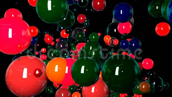 运动图形三维循环动画作为背景在4k与简单的球体和深度的场许多多色的视频的预览图