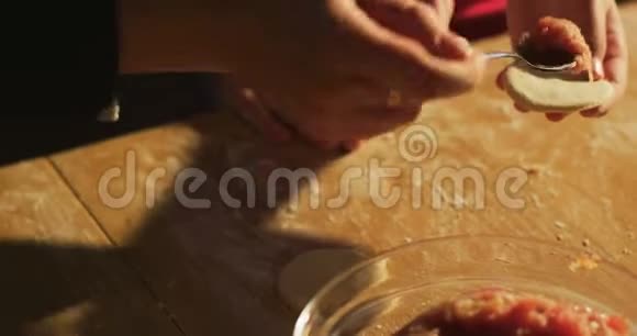 用妈妈和孩子的双手包饺子视频的预览图