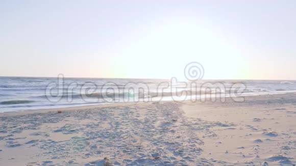自由的幸福女朋友在阳光下的海堤散步视频的预览图