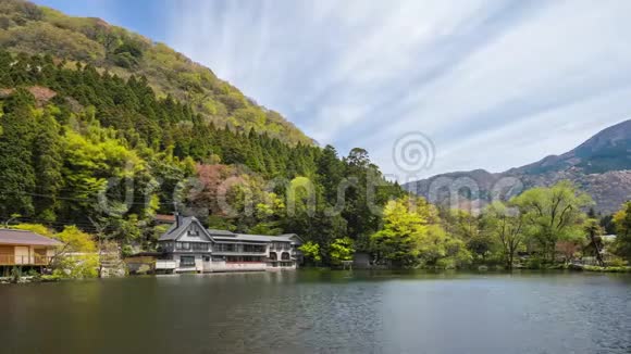 金林科湖与玉符山在Oita玉符日本时间流逝视频的预览图