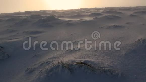 超现实景观一个白雪覆盖的山坡太阳辐射橙色的光和绿色苔藓显示在苏格兰约视频的预览图