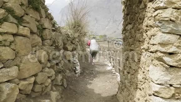 在尼泊尔普罗克村附近的马纳斯鲁山上徒步旅行的游客视频的预览图