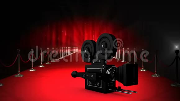 带闪光灯和红地毯的电影摄影机视频的预览图