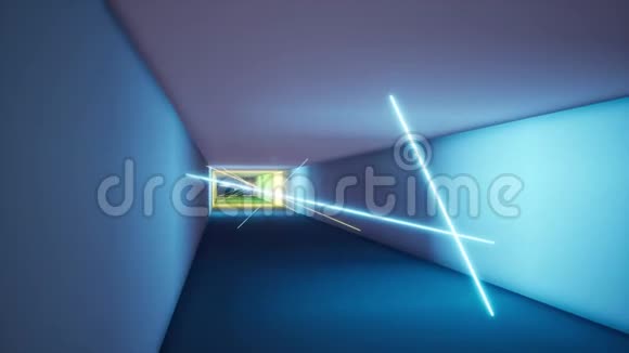 荧光紫外光彩色激光霓虹灯线隧道飞测无尽隧道蓝粉色谱三维渲染视频的预览图