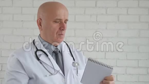 慢动作与自信的医生在医院写医疗食谱视频的预览图