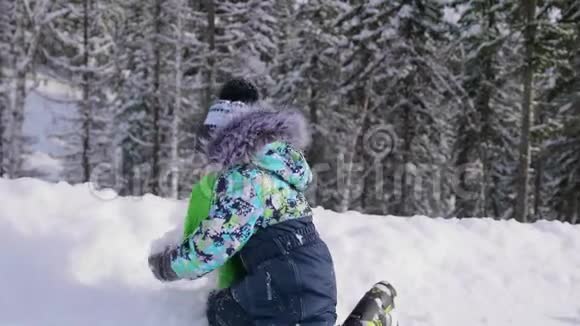 公园里的孩子在玩雪第一场雪带来的欢笑和喜悦在清新的空气中行走健康视频的预览图