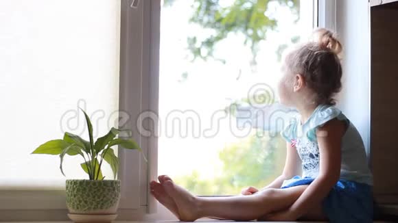 一个孩子坐在窗台上看着窗外视频的预览图