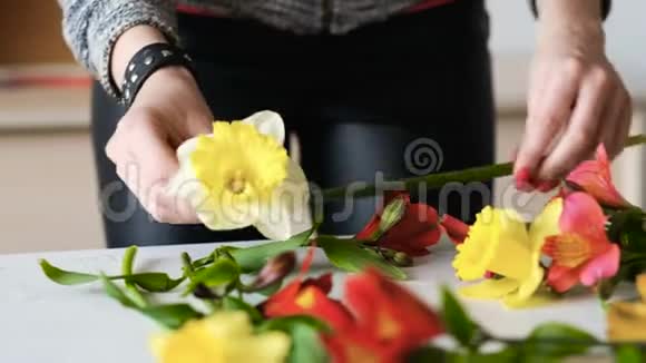 花艺师装饰花卉构图爱好水仙视频的预览图