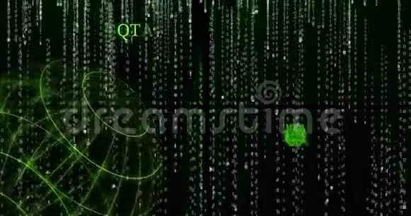 发光QTUMQTUM符号对下降的二进制代码符号视频的预览图