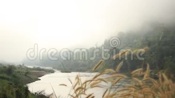 美丽的晨雾漫过萨尔温河视频的预览图