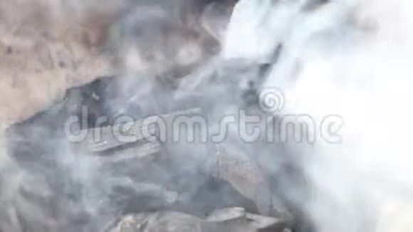 泰国传统火炉用松棍烧炭的烟视频的预览图