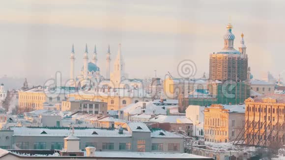 喀山主景中央清真寺的景色重建教会视频的预览图