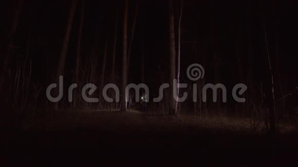 穿着反光背心在森林里拿着灯笼的人视频的预览图