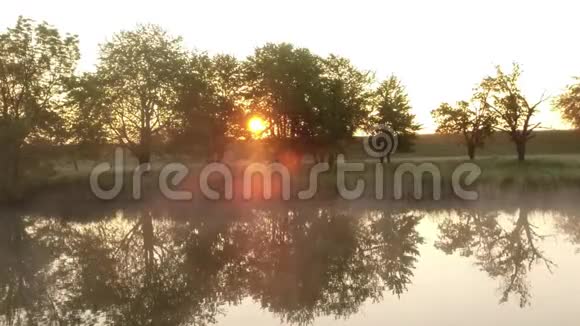 阳光照在雾蒙蒙的湖面上视频的预览图