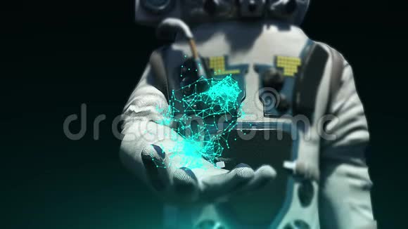 现代太空人手拿连点三维渲染背景计算机生成背景视频的预览图