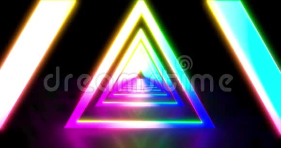 霓虹灯几何背景与LED荧光隧道紫外线抽象蓝色紫色循环动画4K视频的预览图