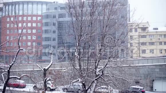 降雪期间的城市景色视频的预览图