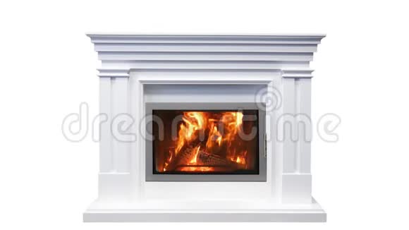 燃烧的壁炉隔离在白色上壁炉里烧木头圣诞气氛视频的预览图