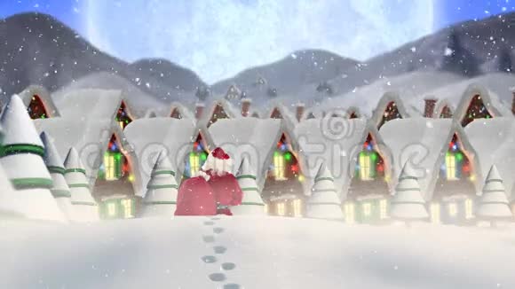 圣诞老人在冬天的景色中徘徊加上降雪视频的预览图