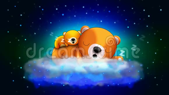 熊在云上睡觉的卡通摇篮曲的最佳视频屏幕背景让婴儿入睡平静放松视频的预览图