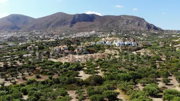 希腊克里特山村庄农舍和橄榄树的空中全景视频的预览图