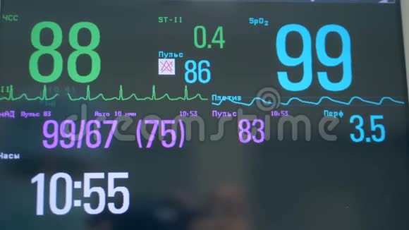 关闭医疗屏幕上的各种数字和索引心电监护仪视频的预览图