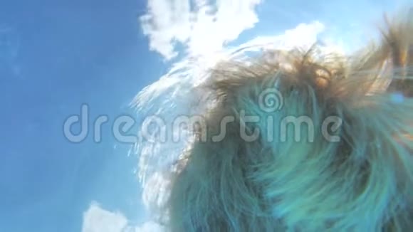 女人美丽的头发在阳光下游泳视频的预览图