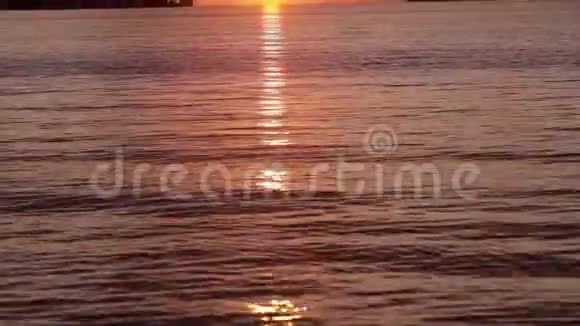 傍晚的海港夏日背景下美丽的金色夕阳视频的预览图