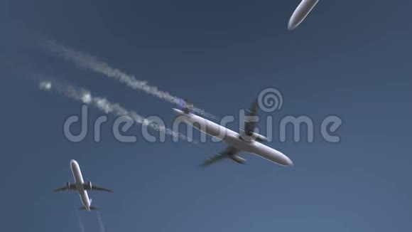 飞行飞机显示拉斯维加斯的字幕去美国旅行概念介绍动画视频的预览图