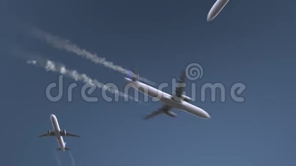 飞行飞机显示明尼阿波利斯的标题去美国旅行概念介绍动画视频的预览图