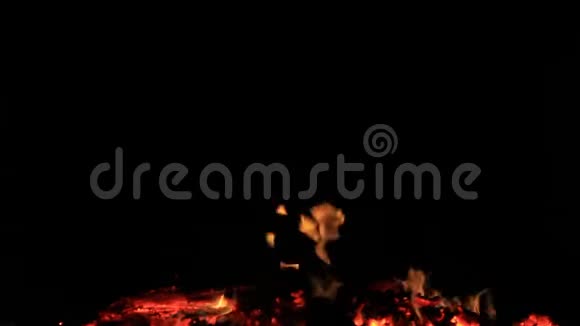 没有声音20秒的余烬从篝火中搅拌燃烧成小火焰视频的预览图