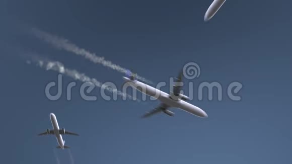 飞行飞机显示胡志明市标题越南旅游概念介绍动画视频的预览图