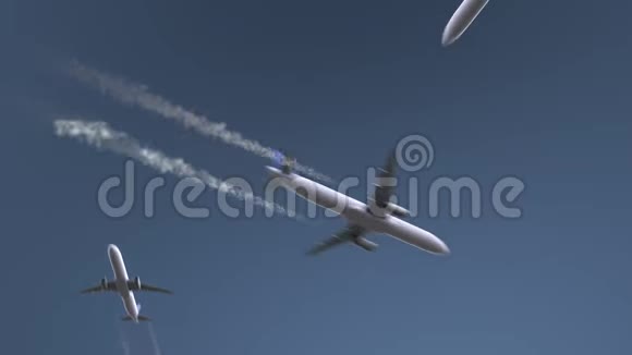 飞行飞机显示德黑兰字幕前往伊朗概念介绍动画视频的预览图