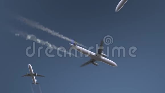 飞行飞机显示洛杉矶字幕去美国旅行概念介绍动画视频的预览图