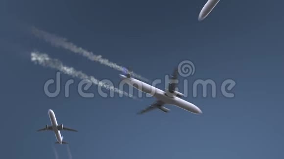 飞行飞机显示巴库字幕前往阿塞拜疆的概念介绍动画视频的预览图