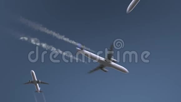 飞行飞机显示乔治城的标题前往马来西亚概念介绍动画视频的预览图