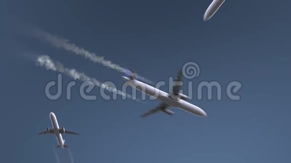 飞行飞机显示阿尔及尔标题前往阿尔及利亚概念介绍动画视频的预览图