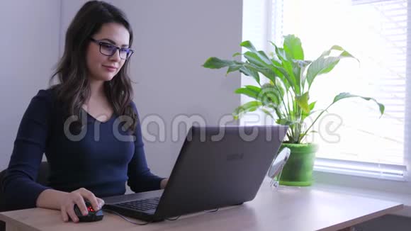 女商人在办公室工作有窗户和室内植物视频的预览图