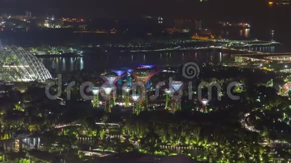 新加坡花园与船舶夜间时间过去视频的预览图