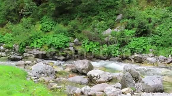 在齐勒塔尔河谷流经奥地利阿尔卑斯山的鲁姆巴奇河视频的预览图