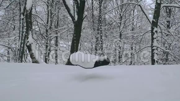 在白雪覆盖的冬季公园里空荡视频的预览图