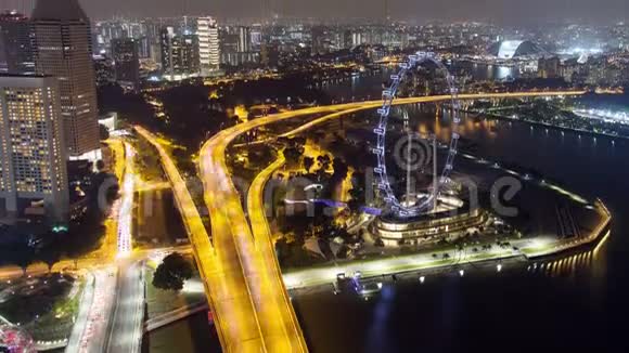 新加坡城市景观夜街交通时间流逝视频的预览图