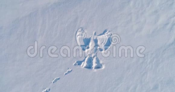 雪天使在白雪覆盖的区域打印空中镜头摄像机就在附近视频的预览图