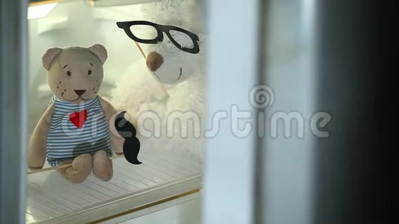 冰箱玩具熊眼镜面具高清镜头视频的预览图