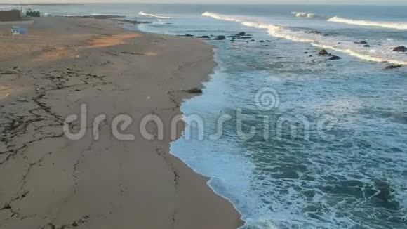 日出时鸟在葡萄牙的海滩和海洋上空向前飞行视频的预览图