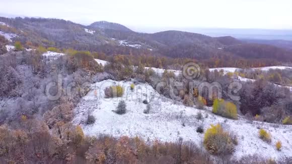 飞越雪山和森林空中4k无人机电影视频的预览图