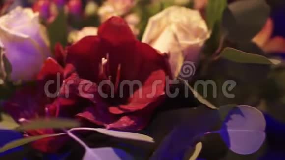 花束与玫瑰和其他植物特写剪辑不同的花束视频的预览图