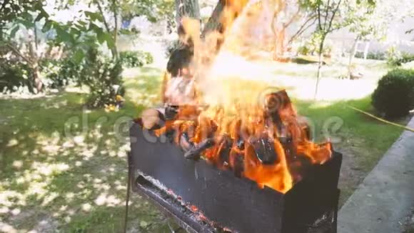 院子里烧柴烧烤假期回家慢镜头美丽的地方视频的预览图